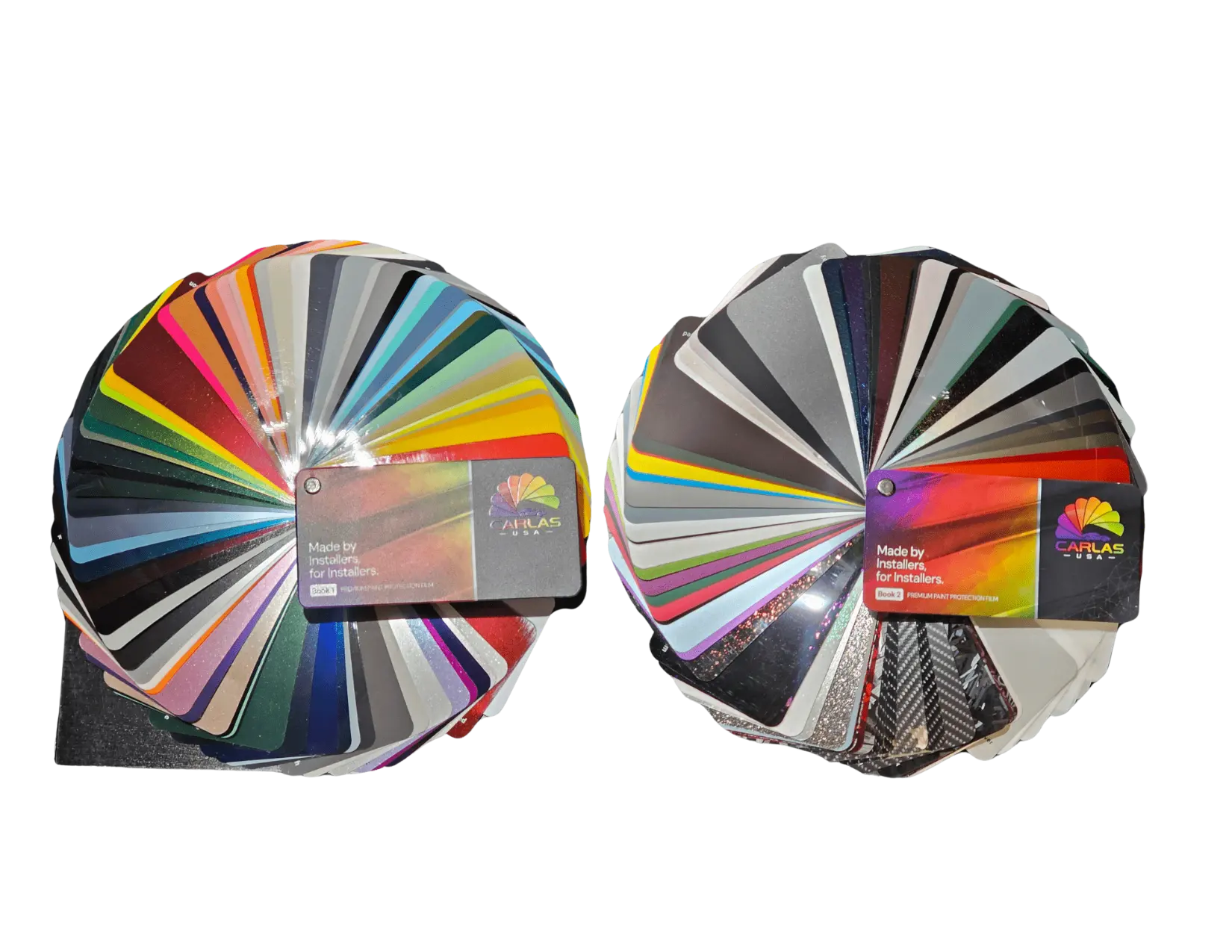 Carlas USA Color PPF Sample Book – Clear Cut Glass & Tint Carlas USA color PPF sample books showing full range of paint protection film colors and finishes at Clear Cut Glass and Tint in Glendale AZ