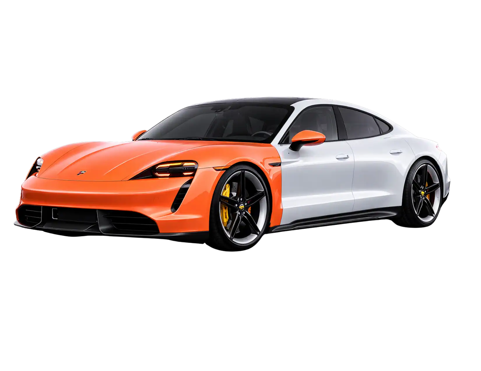 Full front paint protection film on car covering full hood bumper fenders and mirrors for maximum front-end protection