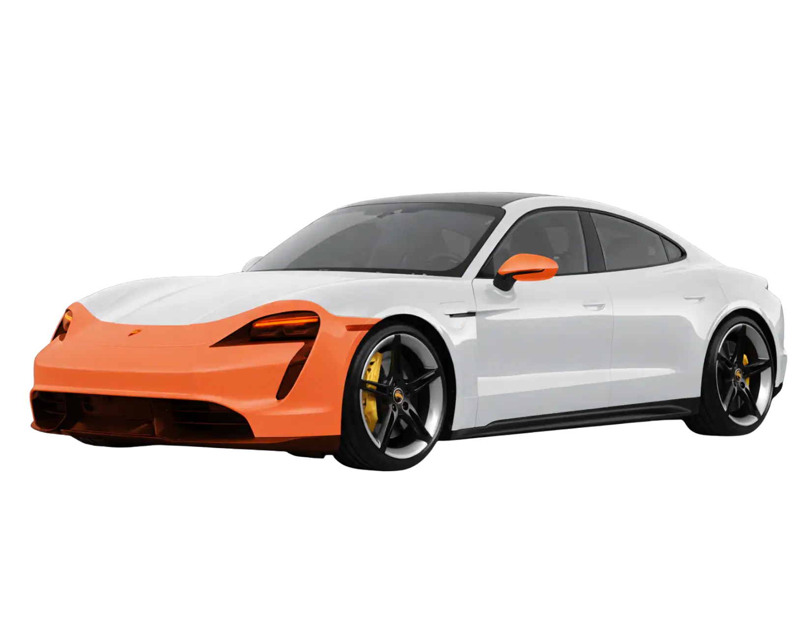 Partial front paint protection film on car covering hood bumper and front fenders for rock chip protection