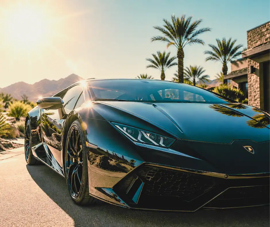 Luxury car in Arizona sun showing extreme heat exposure conditions that affect paint protection film lifespan