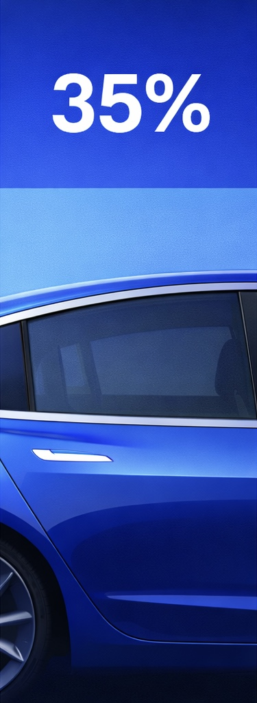 Tesla window with 35 percent tint showing moderate visibility into the interior