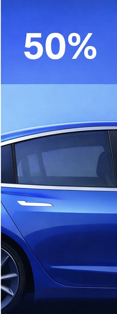 Tesla window with 50 percent tint showing light shading and high visibility