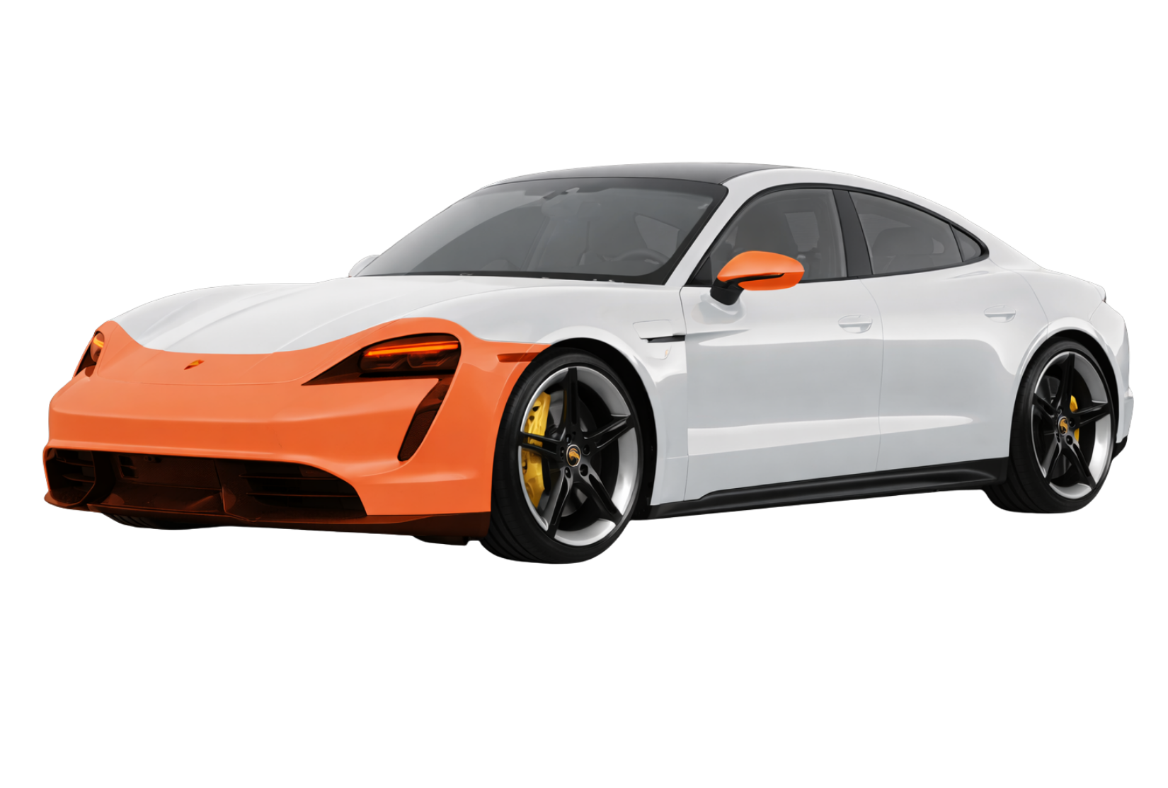 Partial Front Paint Protection Film package showing coverage on the front bumper, partial hood, partial front fenders, and partial side mirrors.