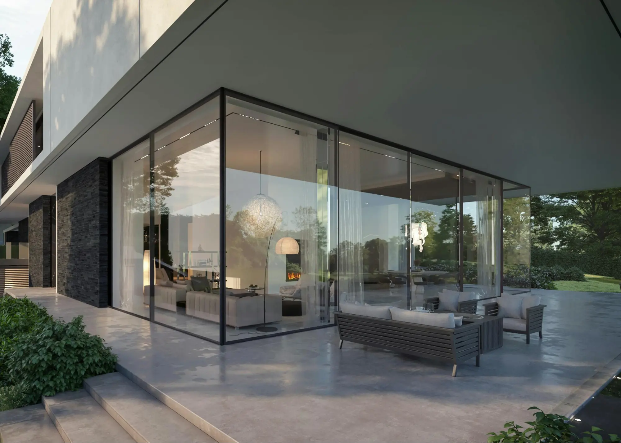 Home bathroom with floor-to-ceiling windows illustrating residential window film for glare, UV protection and privacy